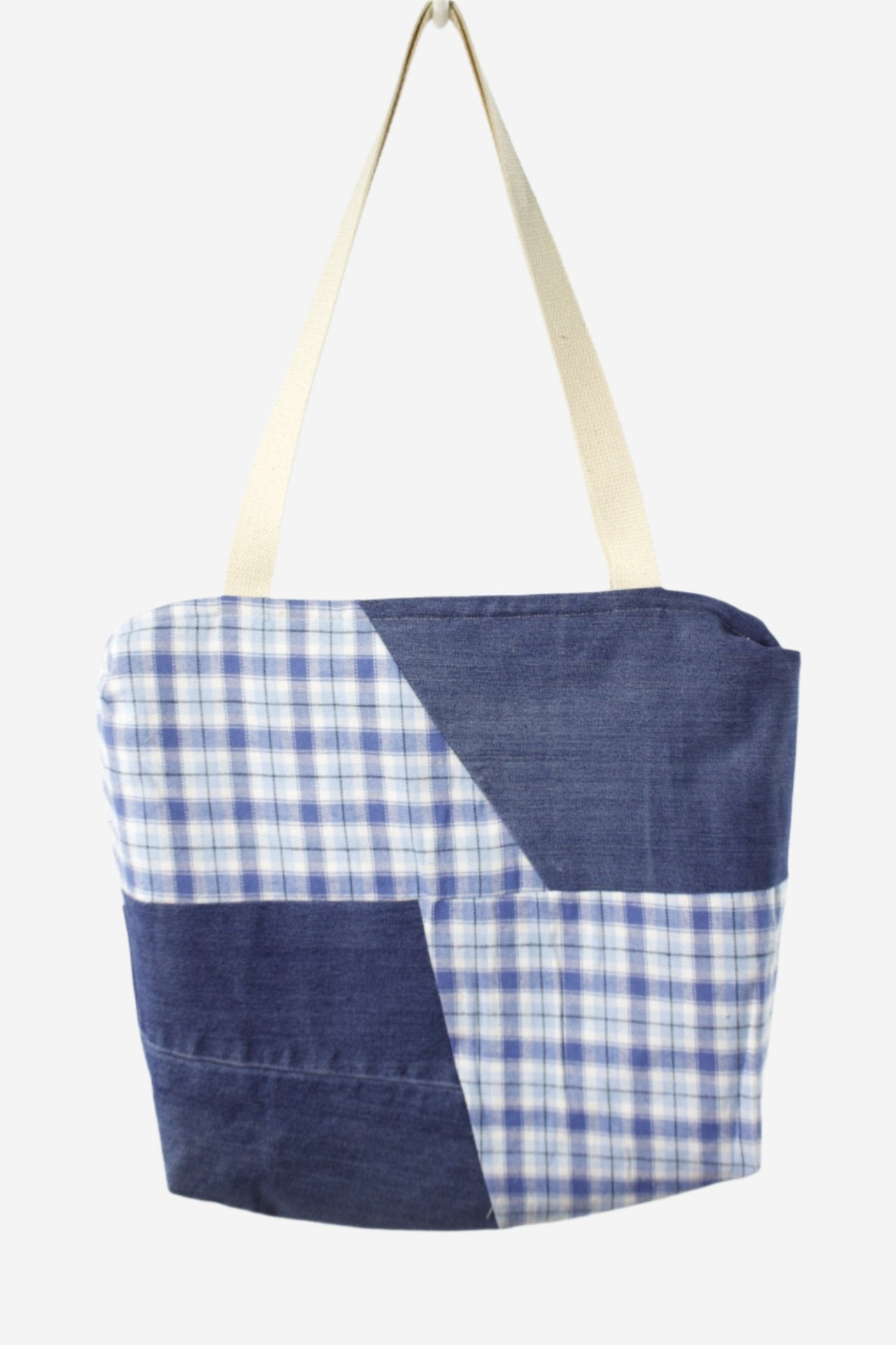 Blue Plaid Zip Tote