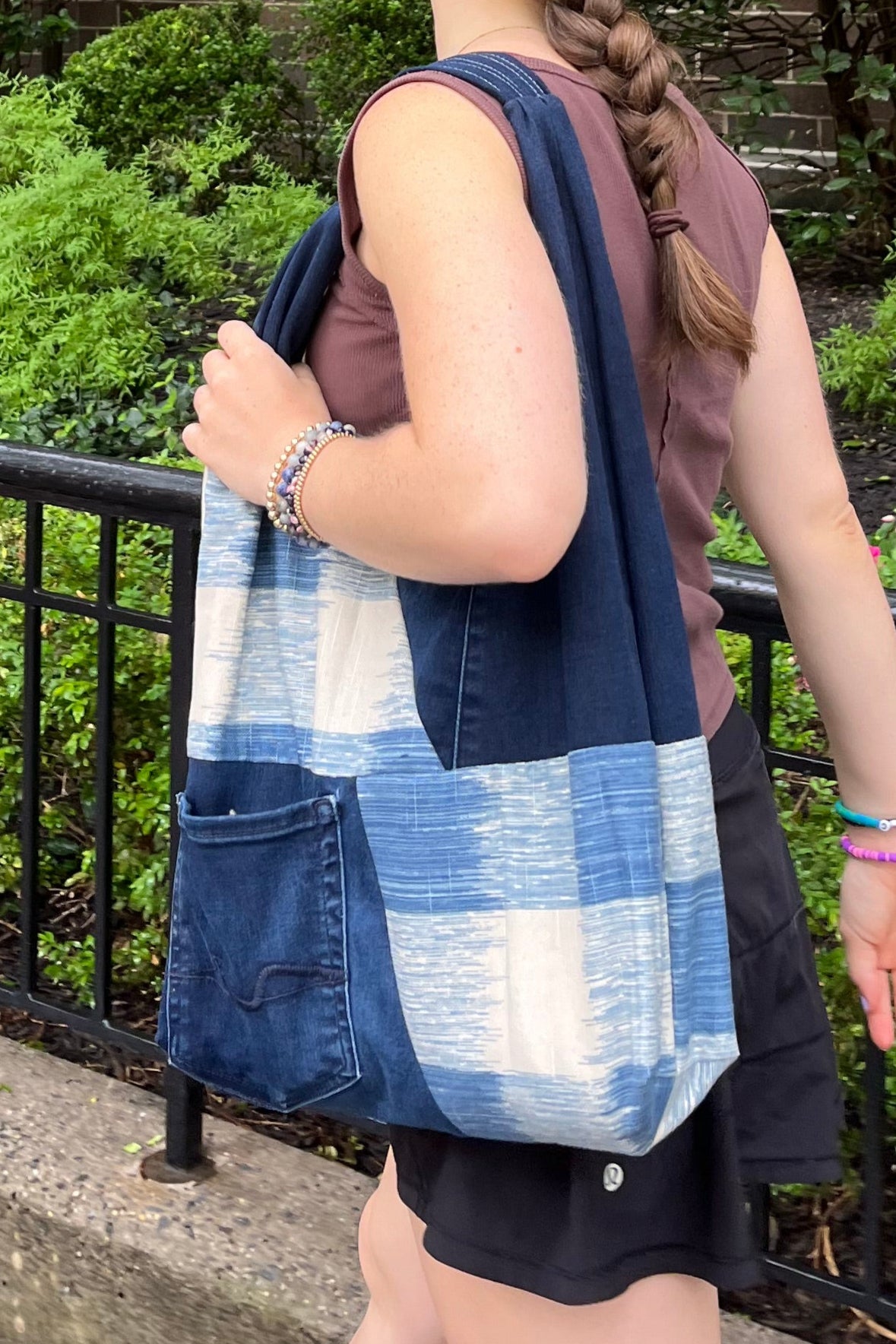 Blue and White Shoulder Tote Bag