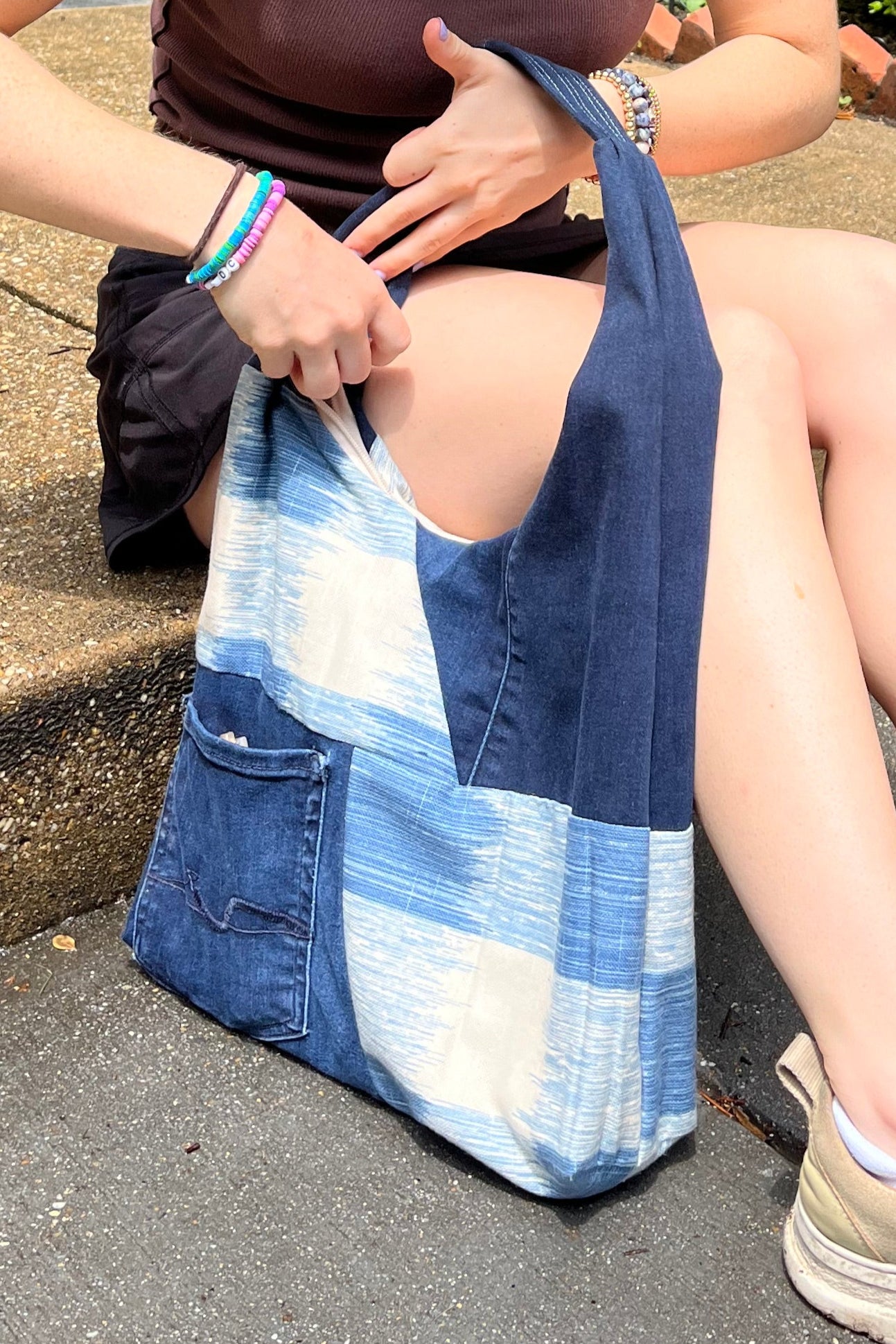 Blue and White Shoulder Tote Bag
