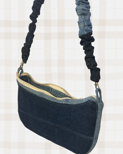 Scrunched Denim Shoulder Bag