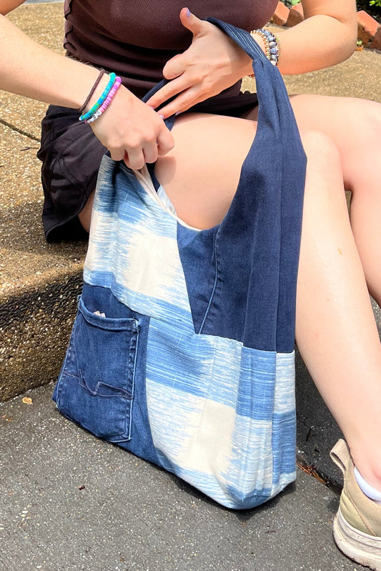 Blue and White Shoulder Tote Bag