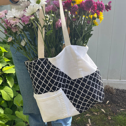 Black and White Denim Tote