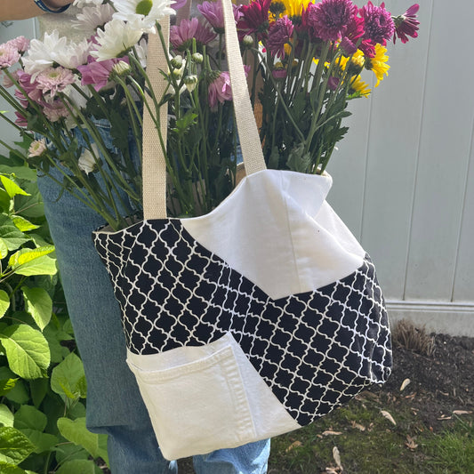 Black and White Denim Tote